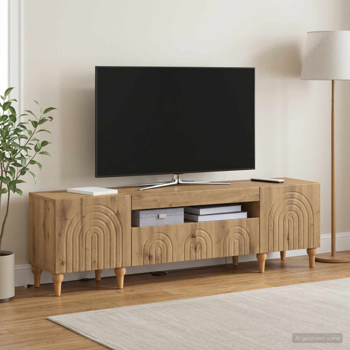 Vidaxl led tv-meubel alkmaar 153 x 35 x 43 cm artisanaal eiken