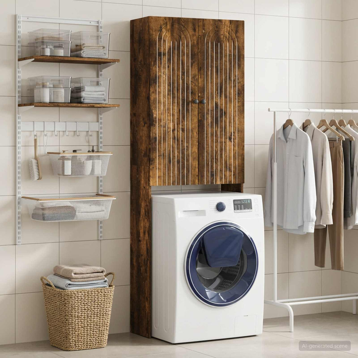 Vidaxl toiletkast alkmaar gerookt eiken 66 x 25,5 x 190 cm