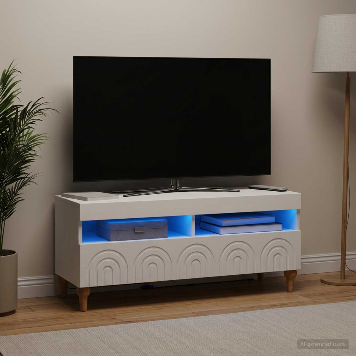 Vidaxl led tv-meubel alkmaar 100 x 35 x 43 cm wit bewerkt hout