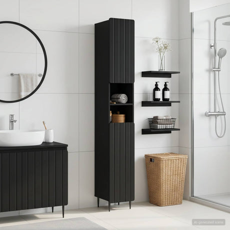 Vidaxl badkamerkast met open plank zwolle zwart 30 x 31 x 189,5 cm