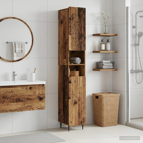 Vidaxl badkamerkast met open plank zwolle oud hout 30 x 31 x 189,5 cm