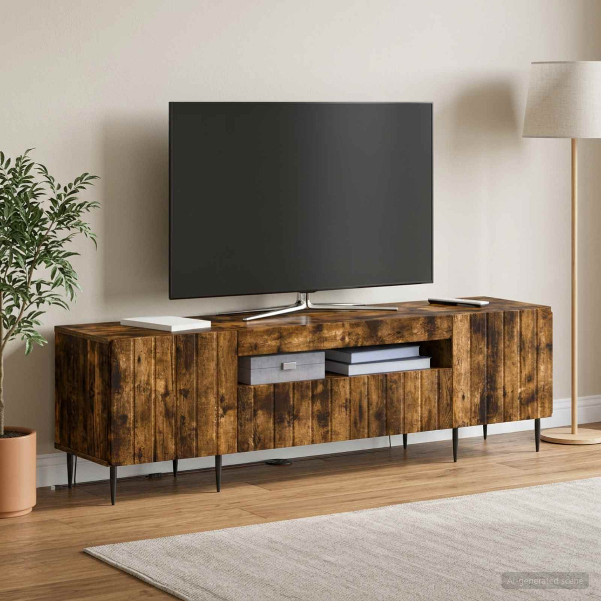Vidaxl led tv-meubel zwolle 153 x 35 x 43 cm gerookt eiken