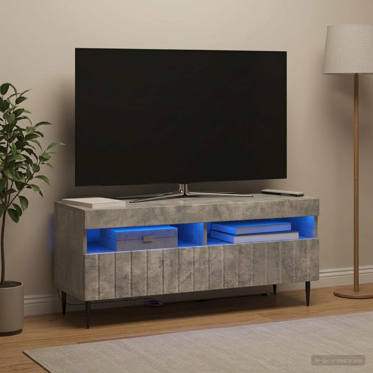 Vidaxl led tv-meubel zwolle 100 x 35 x 43 cm betongrijs bewerkt hout