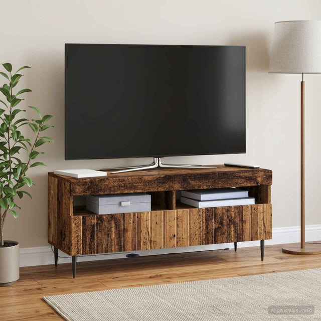 Vidaxl led tv-meubel zwolle 100 x 35 x 43 cm oud hout bewerkt hout