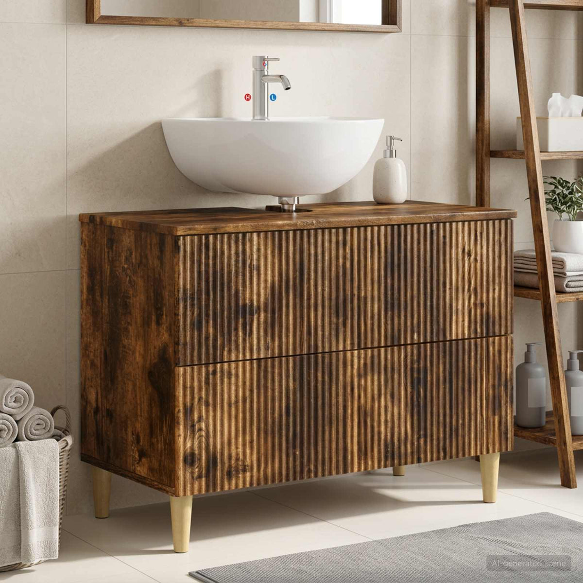 Vidaxl badkamer wastafelkast arnhem gerookt eiken 82 x 41 x 59 cm