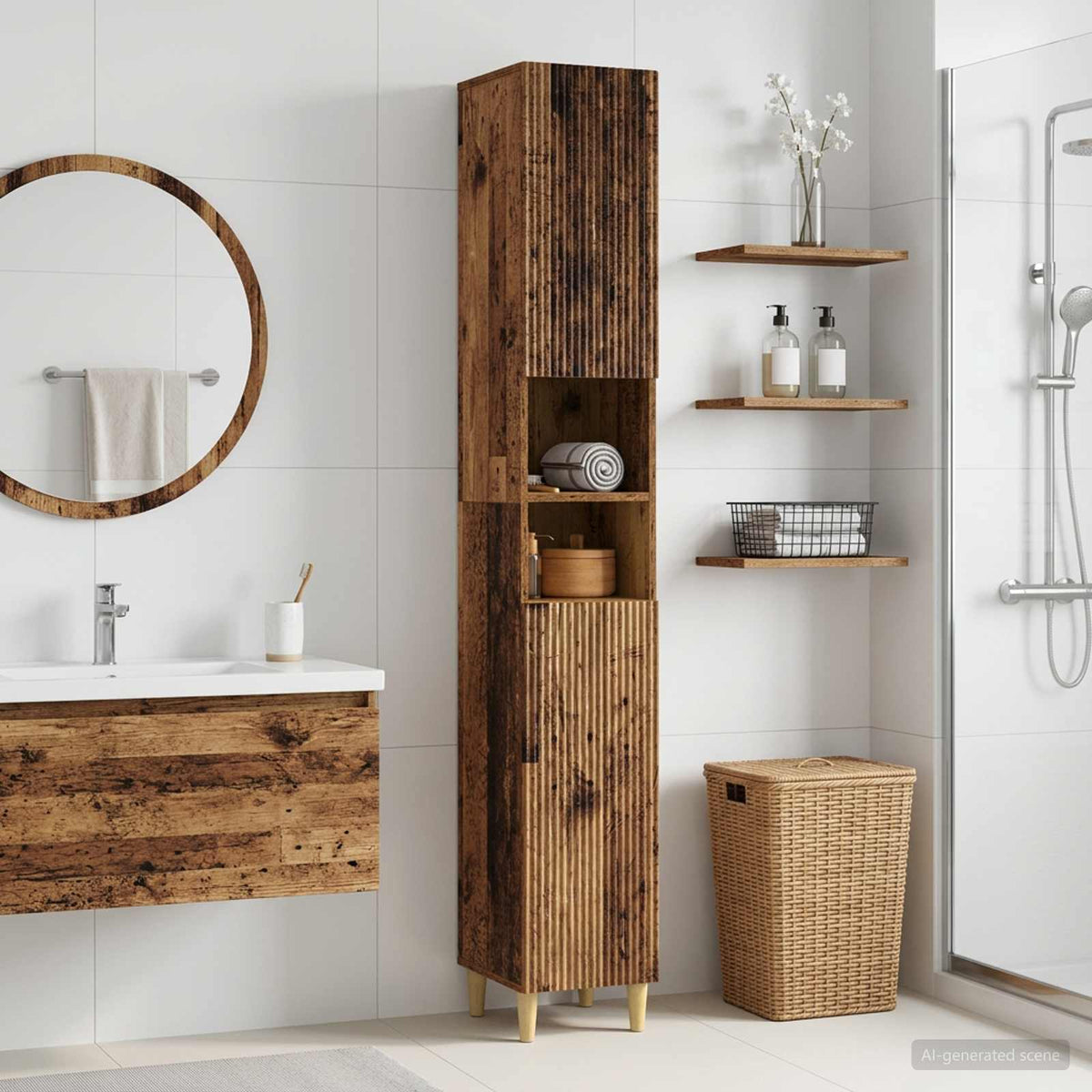 Vidaxl badkamerkast met open plank arnhem oud hout 30 x 31 x 190 cm