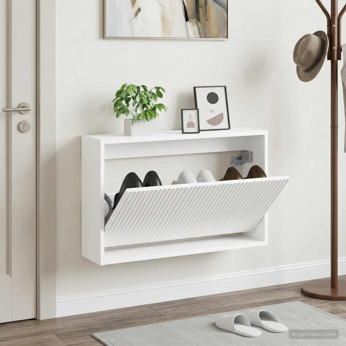 Vidaxl wandgemonteerde schoenkast arnhem 71 x 17 x 43 cm bewerkt hout