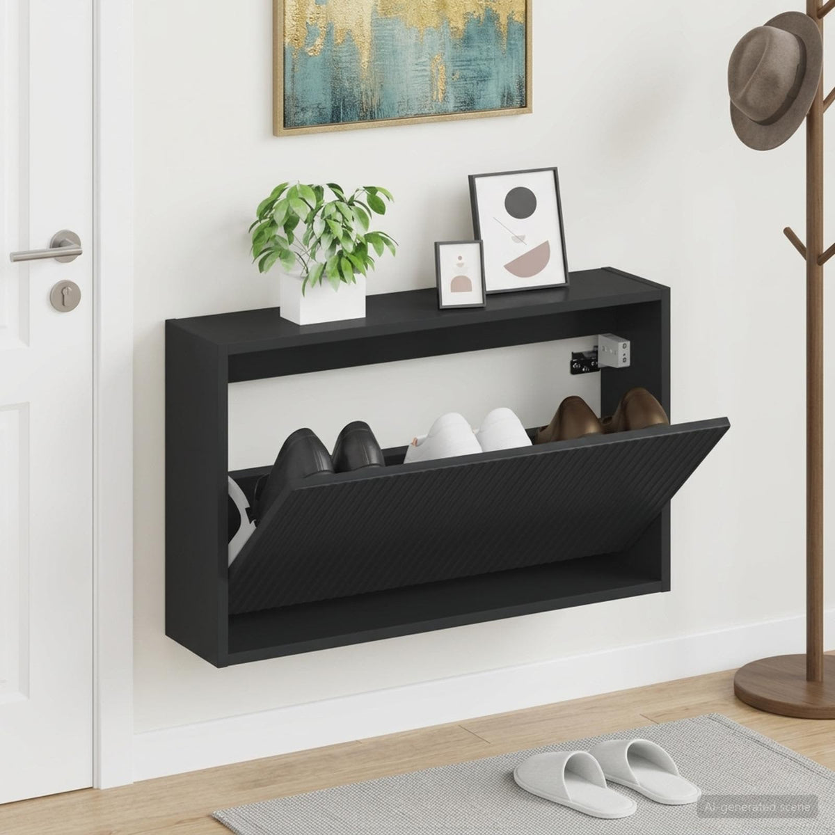 Vidaxl wandgemonteerde schoenkast arnhem 71 x 17 x 43 cm bewerkt hout
