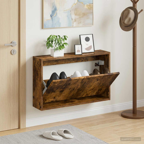 Vidaxl wandgemonteerde schoenkast arnhem 71 x 17 x 43 cm bewerkt hout