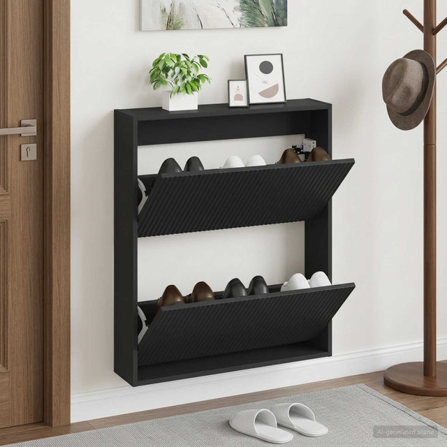 Vidaxl wandgemonteerde schoenkast arnhem 71 x 17 x 86 cm bewerkt hout