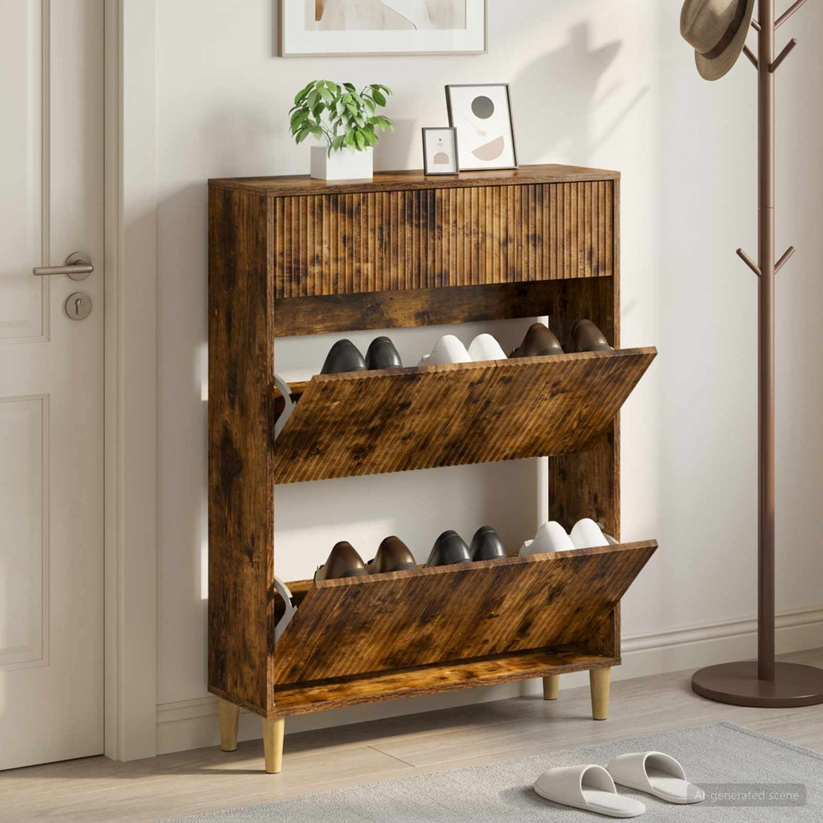 Vidaxl schoenenkast arnhem 78 x 24 x 103 cm bewerkt hout gerookt eiken