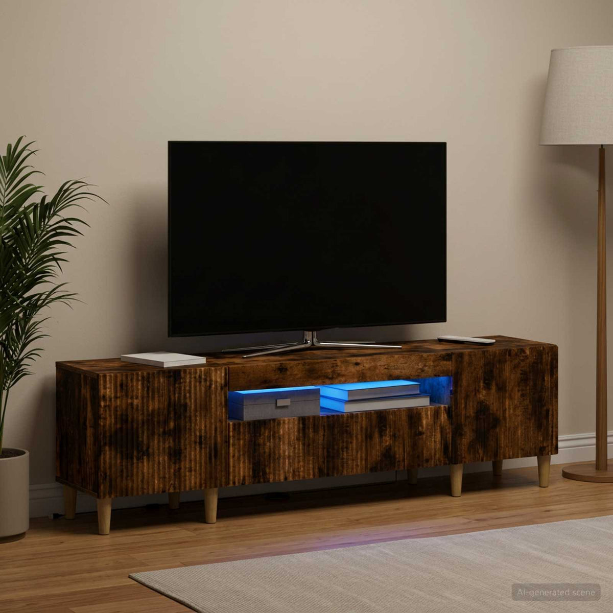 Vidaxl led tv-meubel arnhem 153 x 35 x 43 cm gerookt eiken