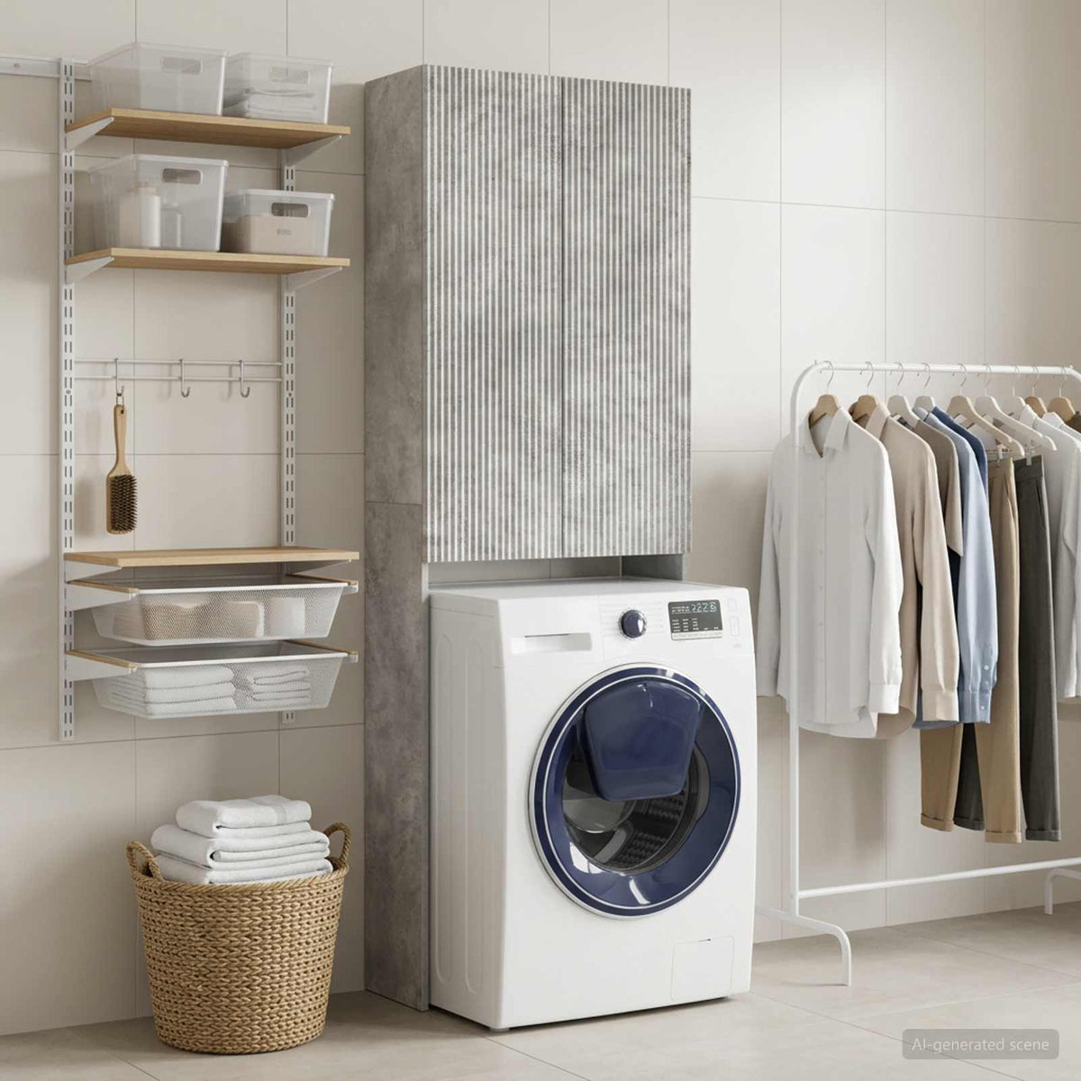 Vidaxl toiletkast arnhem betongrijs 66 x 25,5 x 190 cm bewerkt hout