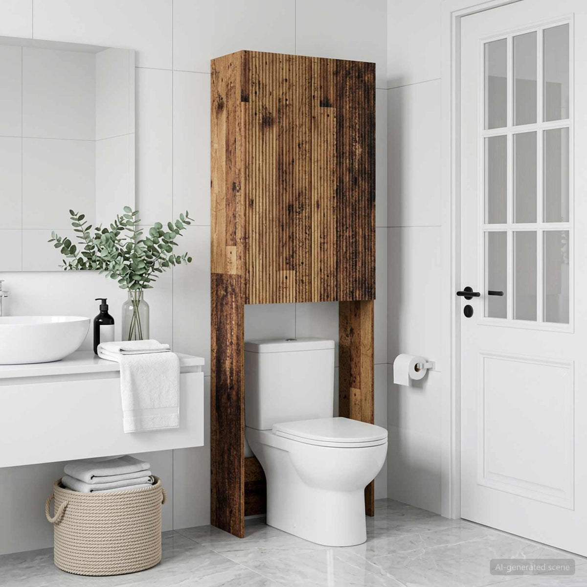 Vidaxl toiletkast arnhem oud hout 66 x 25,5 x 190 cm bewerkt hout