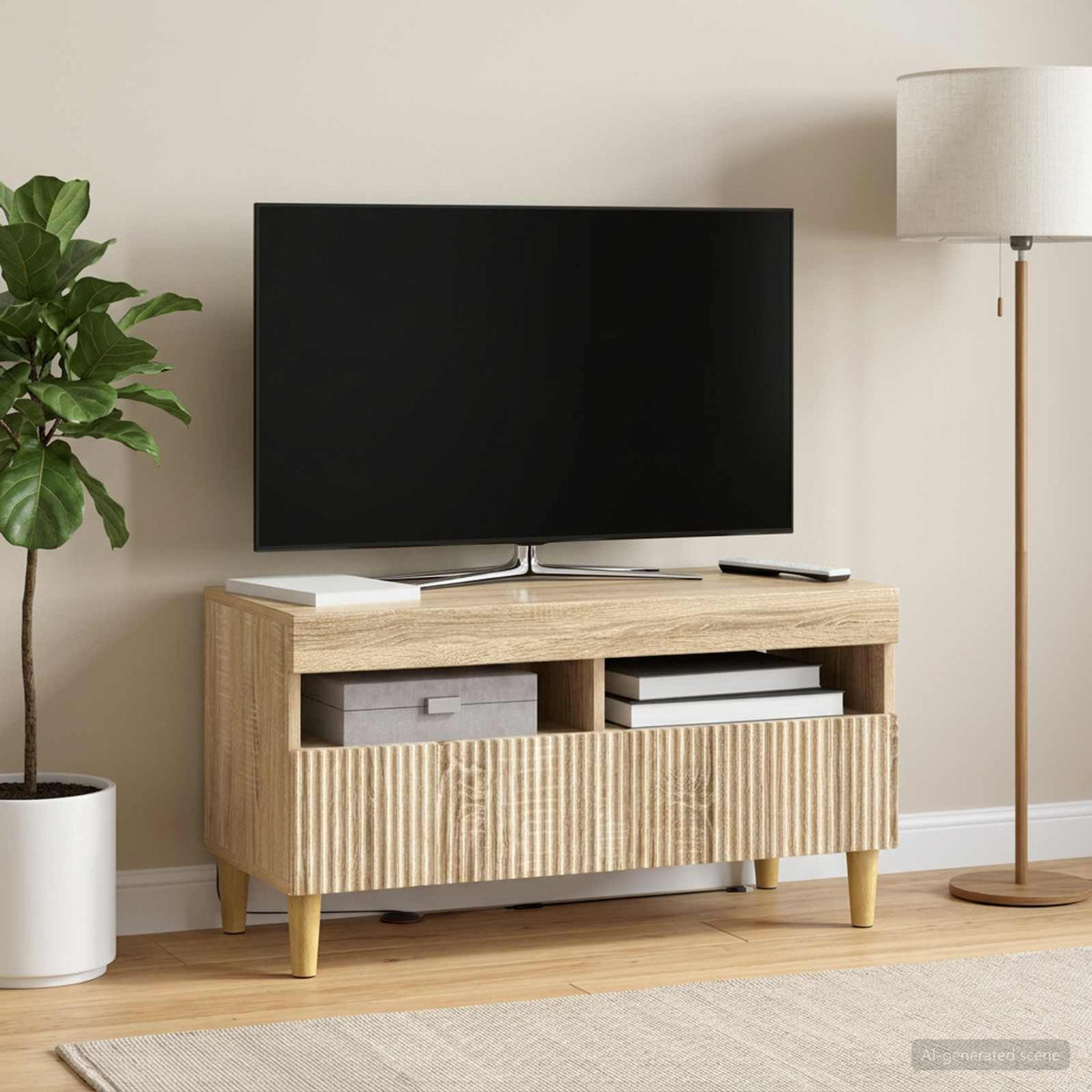Vidaxl led tv-meubel arnhem 81 x 35 x 43 cm sonoma eiken bewerkt hout
