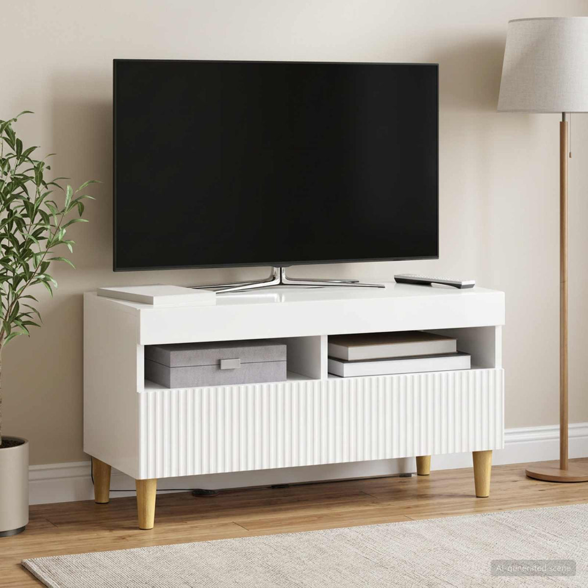 Vidaxl led tv-meubel arnhem 81 x 35 x 43 cm hoogglans wit bewerkt hout
