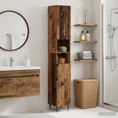 Vidaxl badkamerkast met open plank haarlem oud hout 30 x 31 x 190 cm