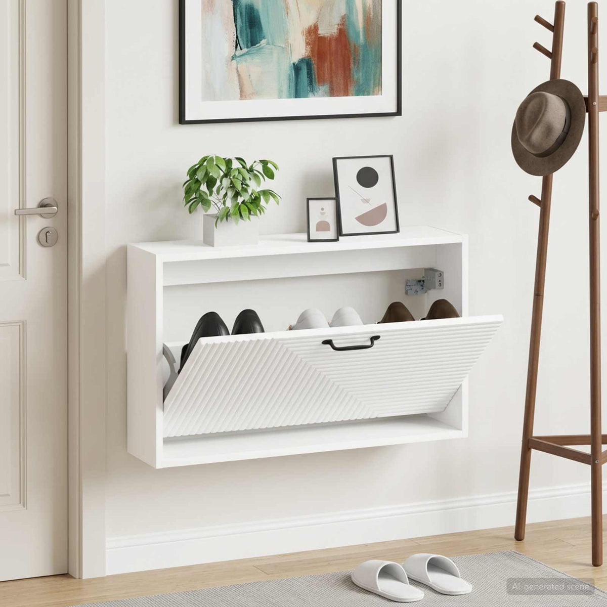 Vidaxl wandgemonteerde schoenkast haarlem 71 x 17 x 43 cm bewerkt hout