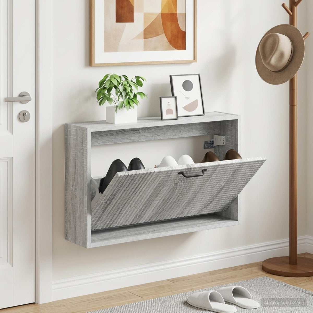 Vidaxl wandgemonteerde schoenkast haarlem 71 x 17 x 43 cm bewerkt hout