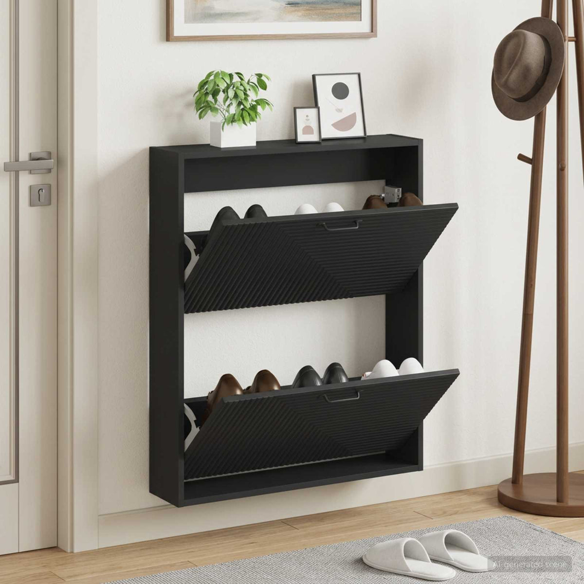 Vidaxl wandgemonteerde schoenkast haarlem 71 x 17 x 86 cm bewerkt hout