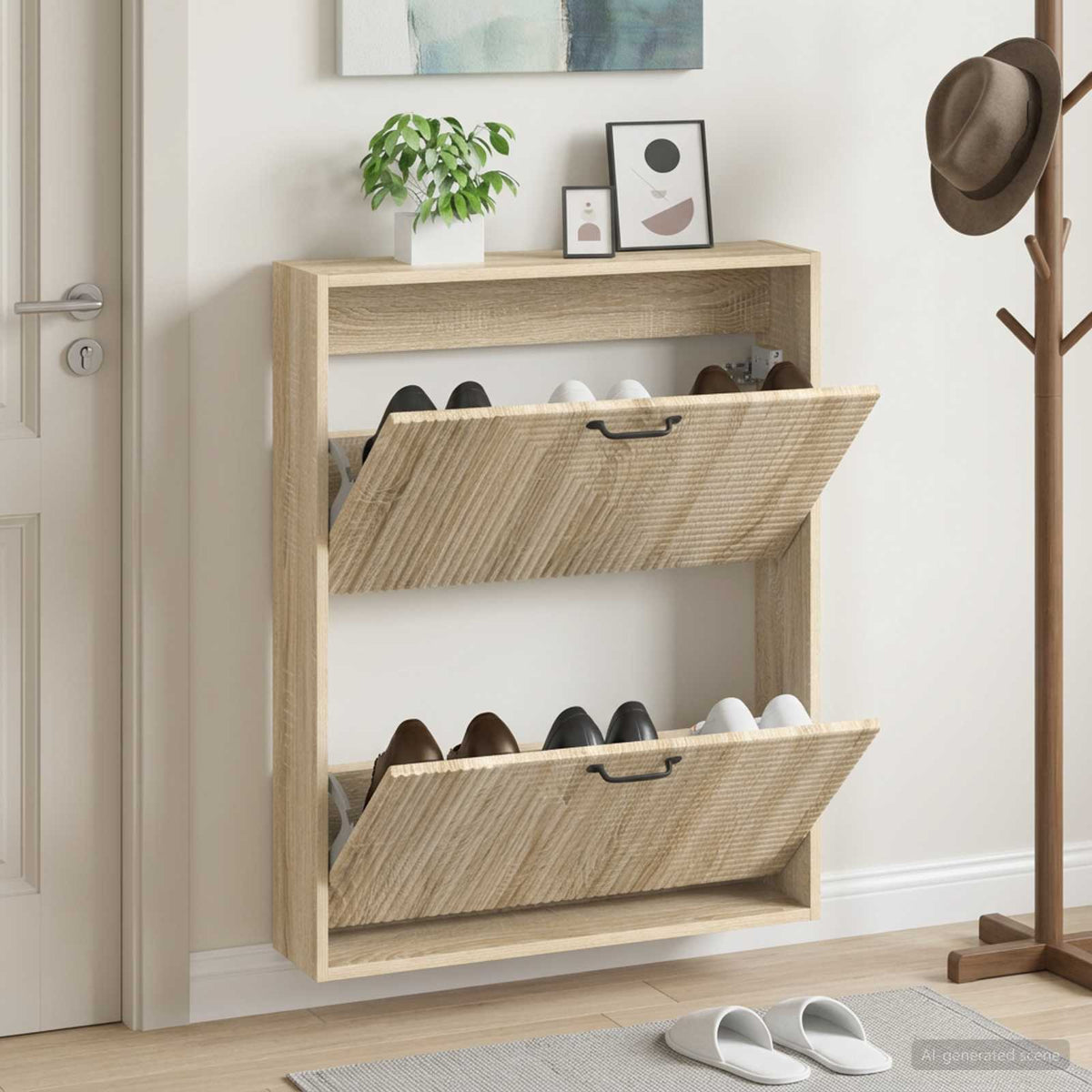 Vidaxl wandgemonteerde schoenkast haarlem 71 x 17 x 86 cm bewerkt hout