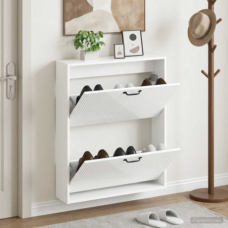 Vidaxl wandgemonteerde schoenkast haarlem 71 x 17 x 86 cm bewerkt hout