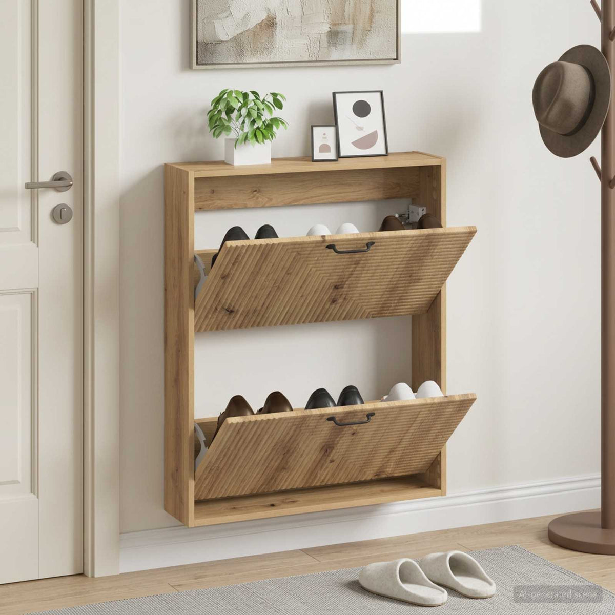 Vidaxl wandgemonteerde schoenkast haarlem 71 x 17 x 86 cm bewerkt hout