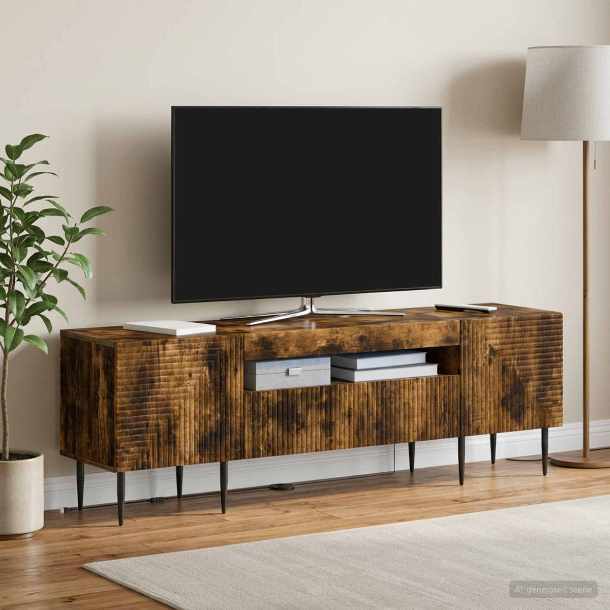 Vidaxl led tv-meubel haarlem 153 x 35 x 43 cm gerookt eiken