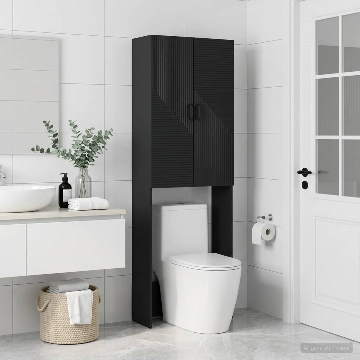 Vidaxl toiletkast haarlem zwart 66 x 25,5 x 190 cm bewerkt hout