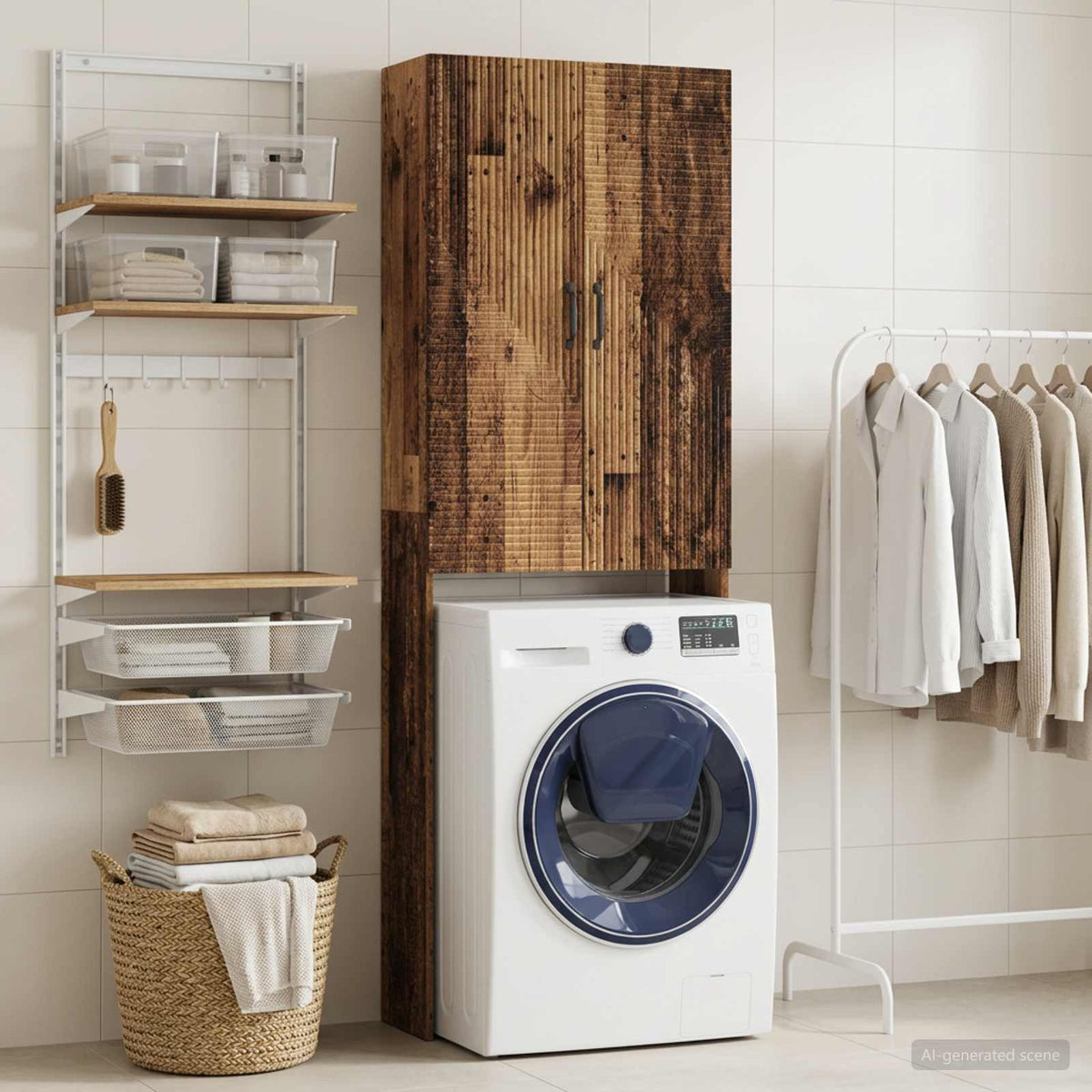 Vidaxl toiletkast haarlem oud hout 66 x 25,5 x 190 cm bewerkt hout