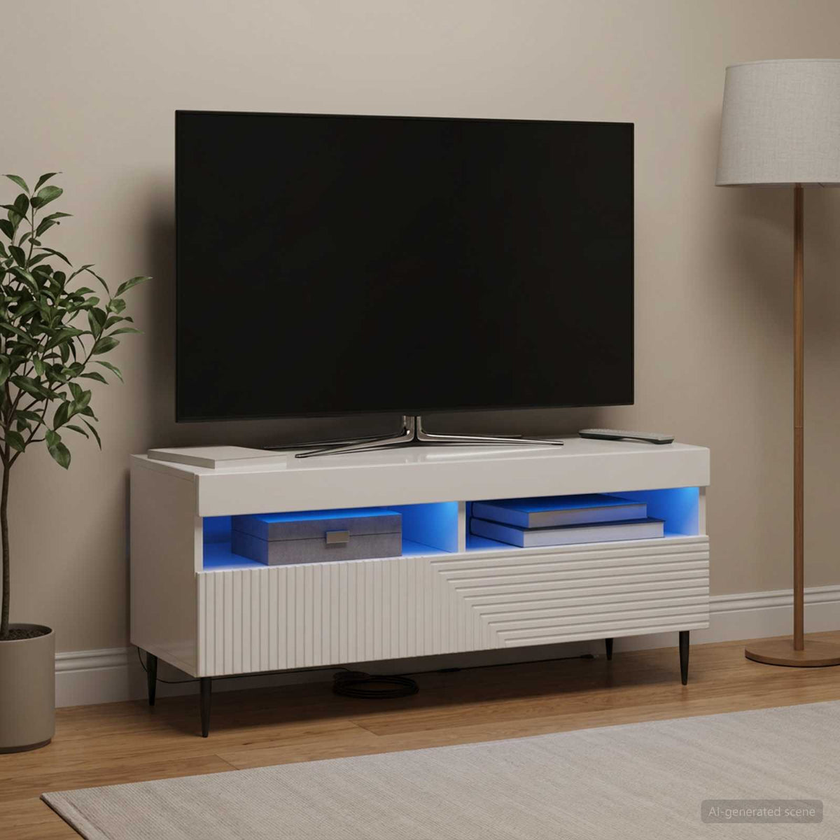 Vidaxl led tv-meubel haarlem 100 x 35 x 43 cm hoogglans wit