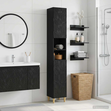 Vidaxl badkamerkast met open plank delft zwart 30 x 31 x 190 cm