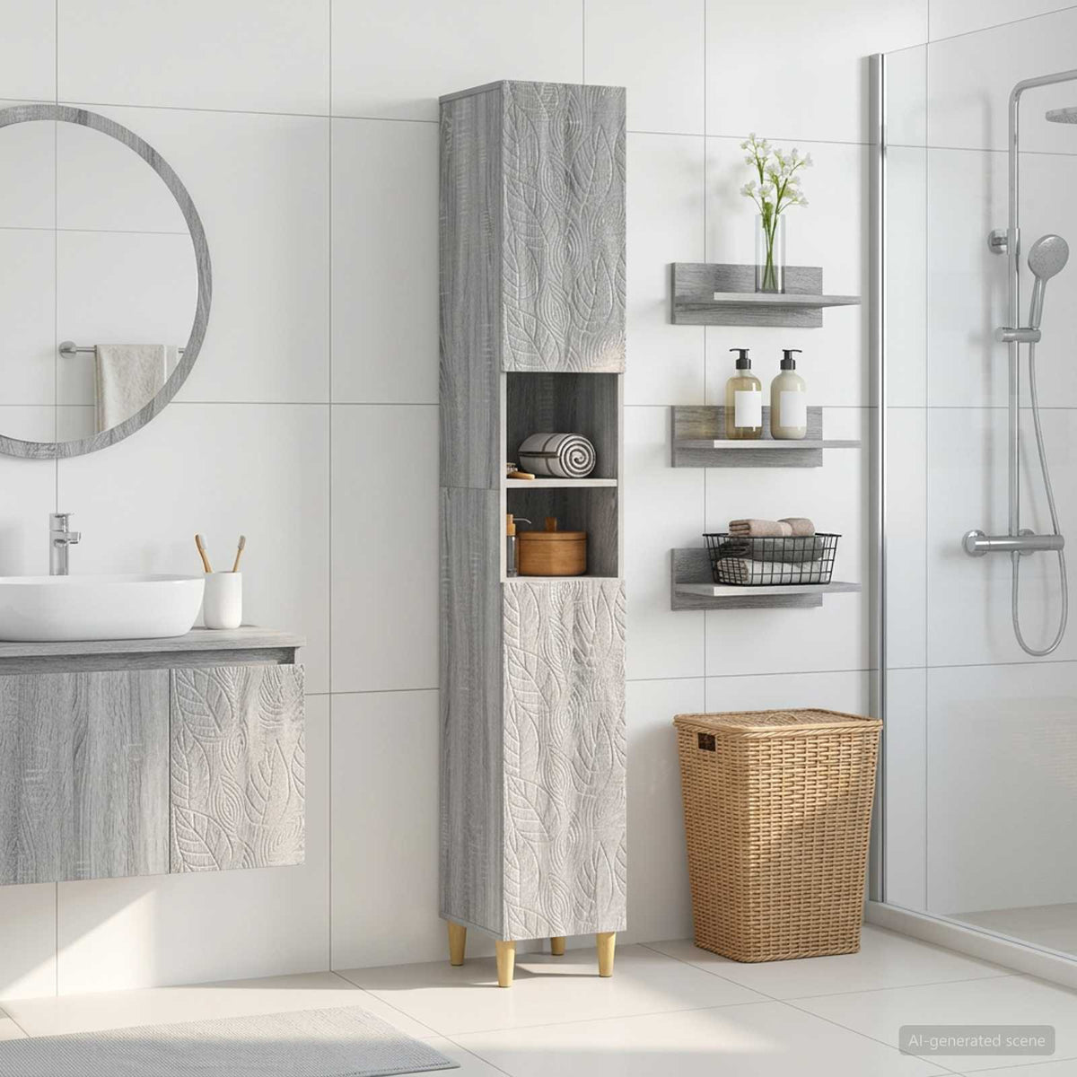 Vidaxl badkamerkast met open plank delft grijs sonoma 30 x 31 x 190 cm