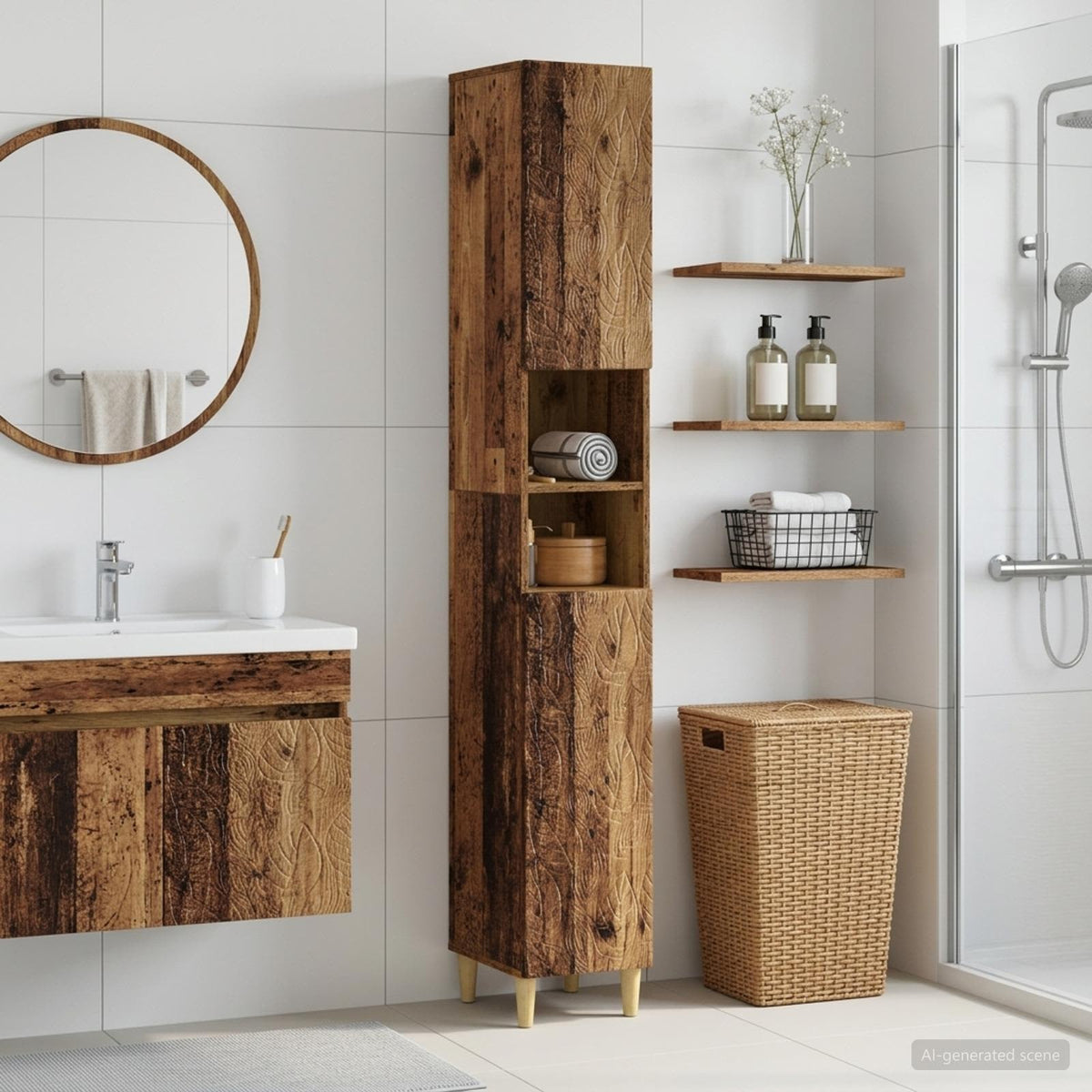 Vidaxl badkamerkast met open plank delft oud hout 30 x 31 x 190 cm
