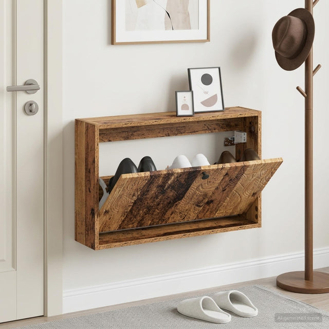 Vidaxl wandgemonteerde schoenkast delft 71 x 17 x 43 cm bewerkt hout