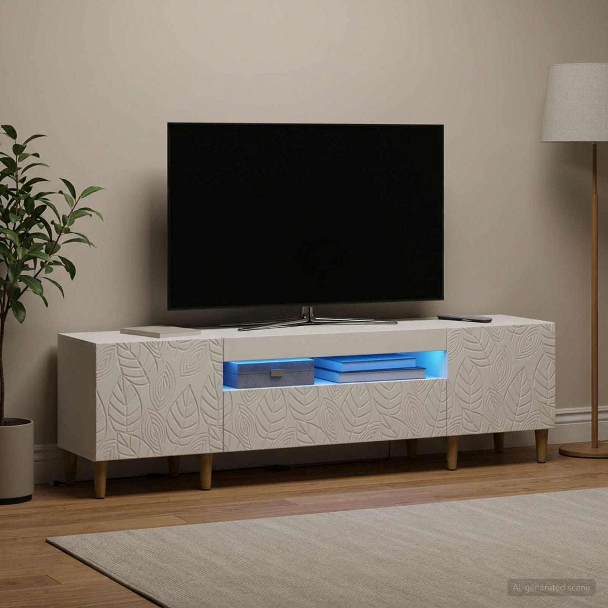 Vidaxl led tv-meubel delft 153 x 35 x 43 cm wit bewerkt hout