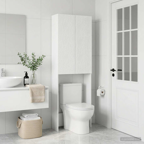 Vidaxl toiletkast delft hoogglans wit 66 x 25,5 x 190 cm bewerkt hout