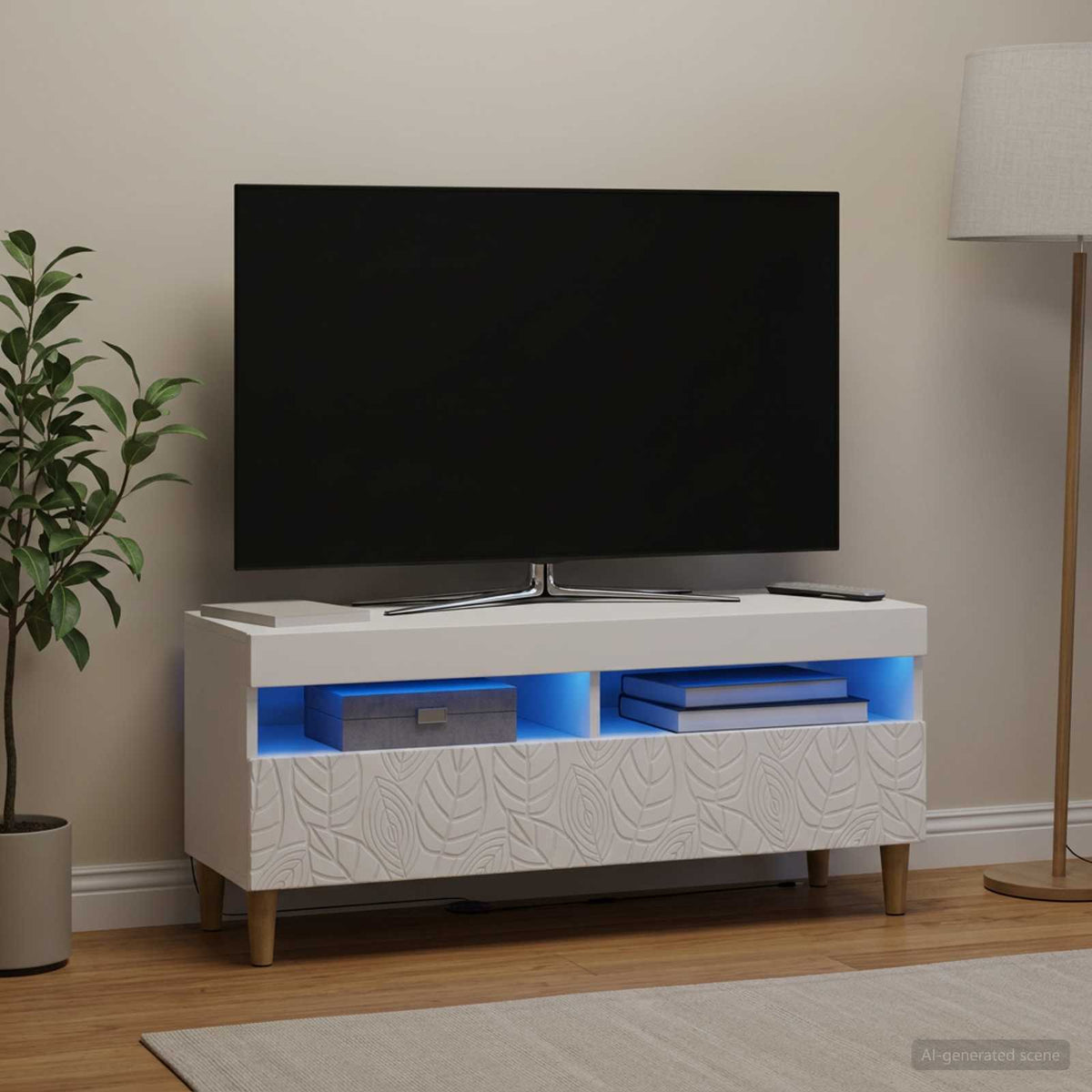 Vidaxl led tv-meubel wit bewerkt hout