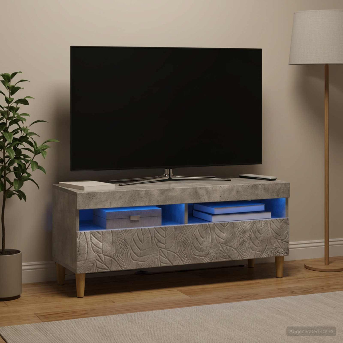 Vidaxl led tv-meubel betongrijs bewerkt hout