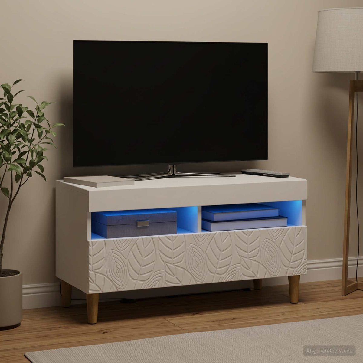 Vidaxl led tv-meubel wit bewerkt hout