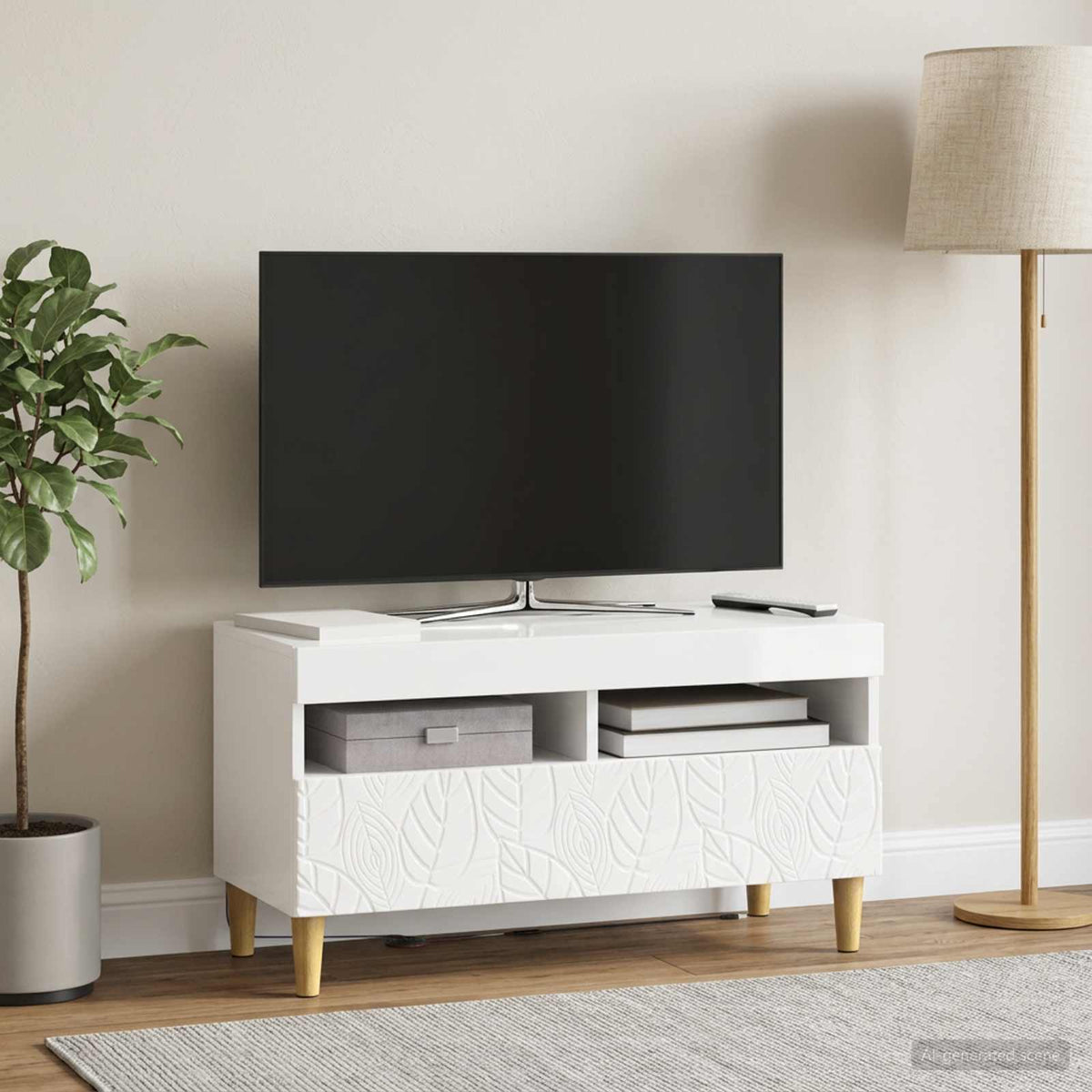 Vidaxl led tv-meubel hoogglans wit bewerkt hout