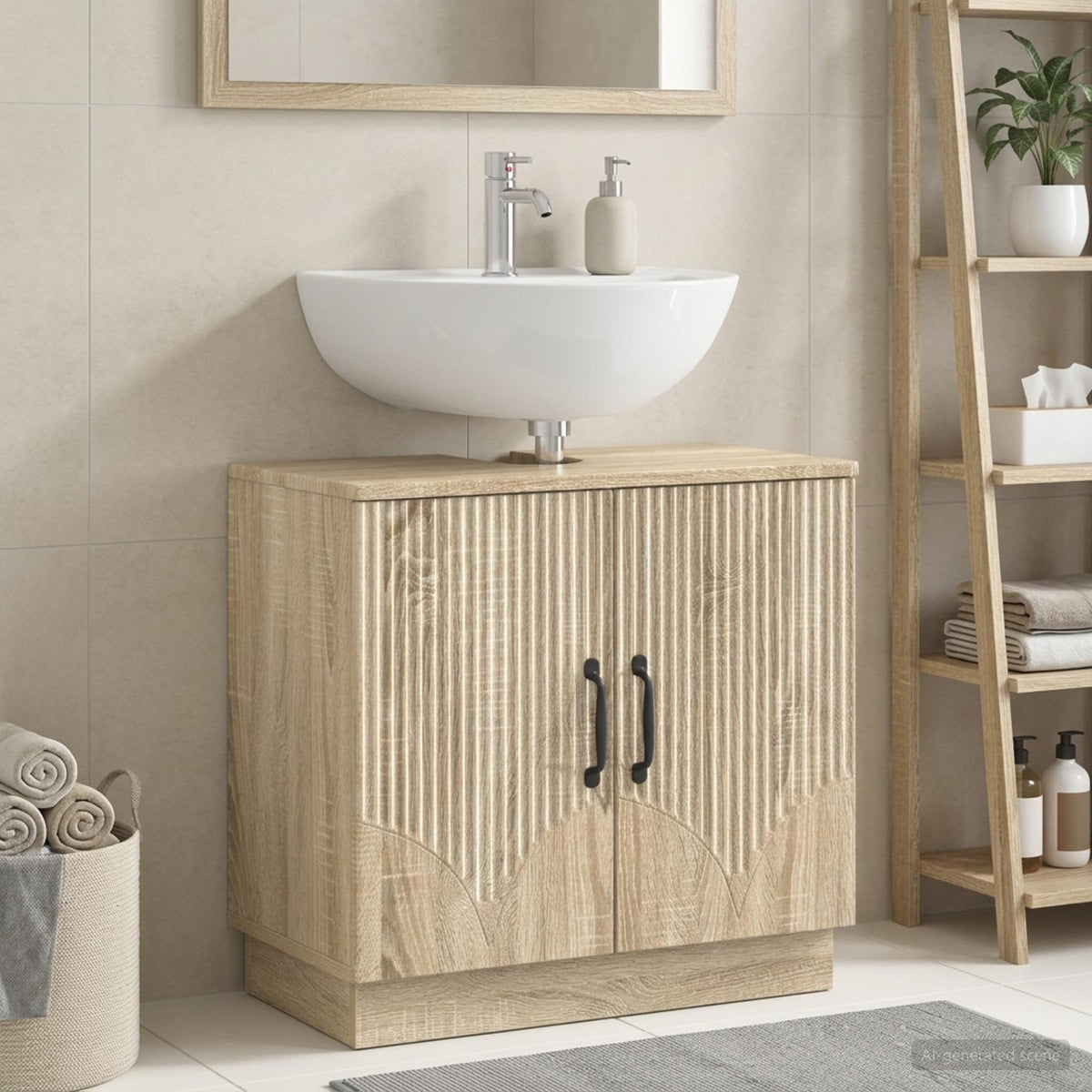 Vidaxl badkamer wastafelkast hoorn sonoma eiken 59,5 x 31,5 x 56 cm