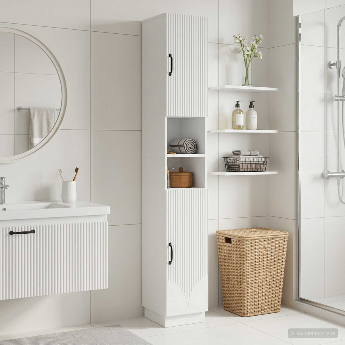 Vidaxl badkamerkast met open plank hoorn wit 30 x 31 x 187 cm