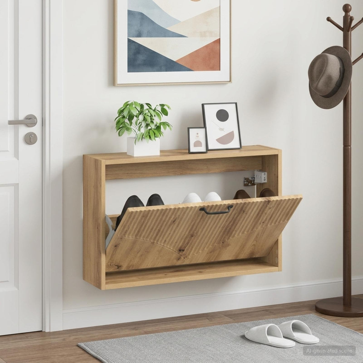 Vidaxl wandgemonteerde schoenkast hoorn 71 x 17 x 43 cm bewerkt hout