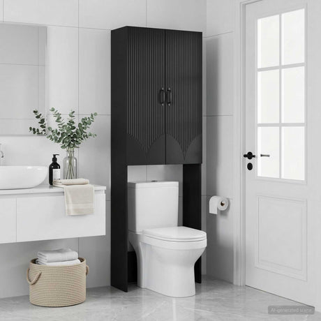 Vidaxl toiletkast hoorn zwart 66 x 25,5 x 190 cm bewerkt hout
