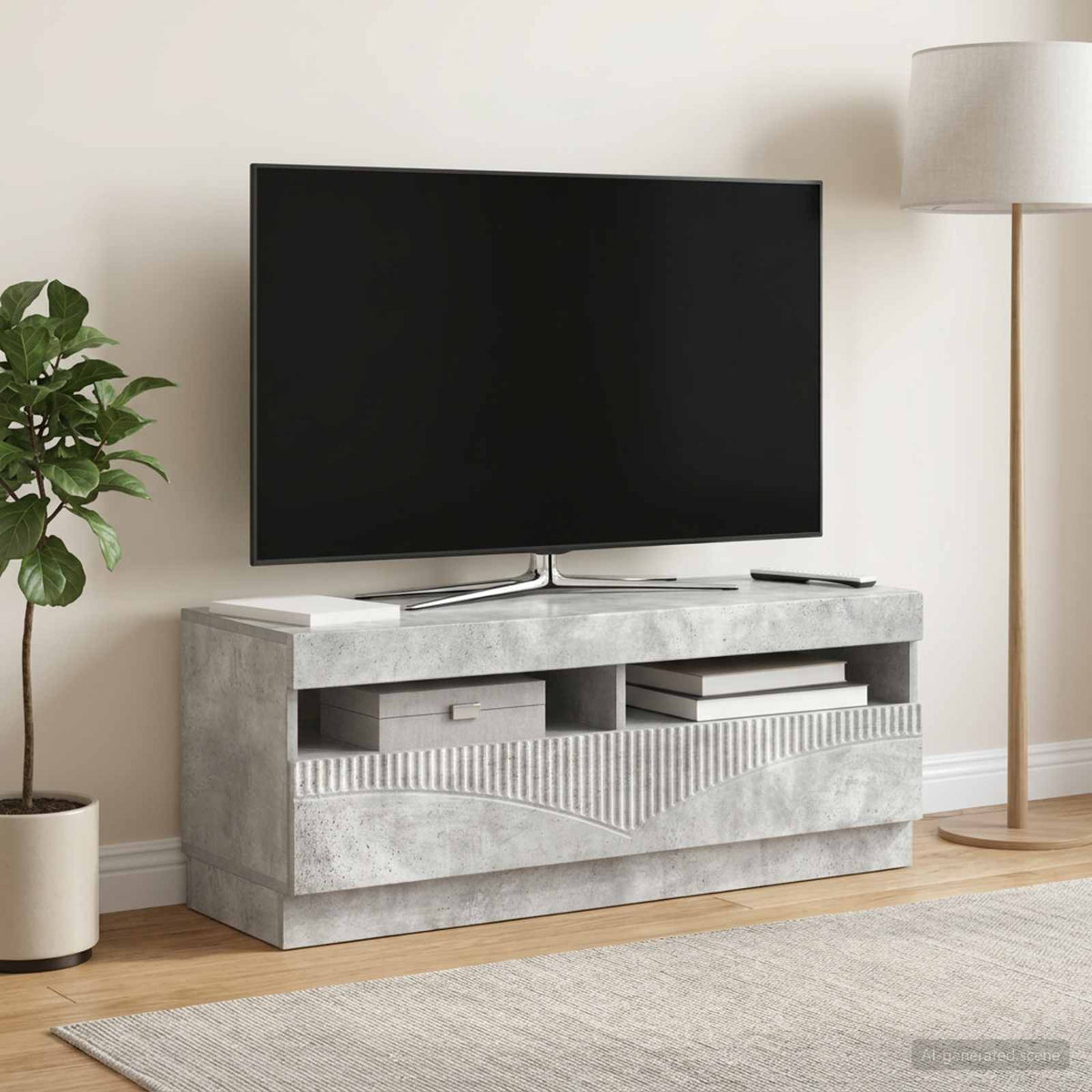 Vidaxl led tv-meubel betongrijs bewerkt hout