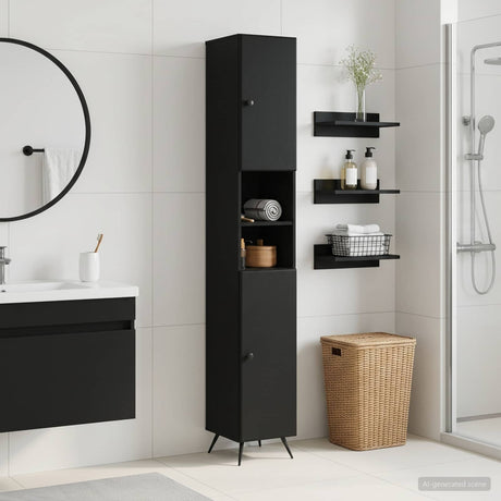 Vidaxl badkamerkast met open plank breda zwart 30 x 31 x 190 cm