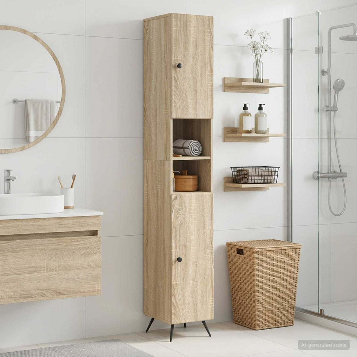 Vidaxl badkamerkast met open plank breda sonoma eiken 30 x 31 x 190 cm
