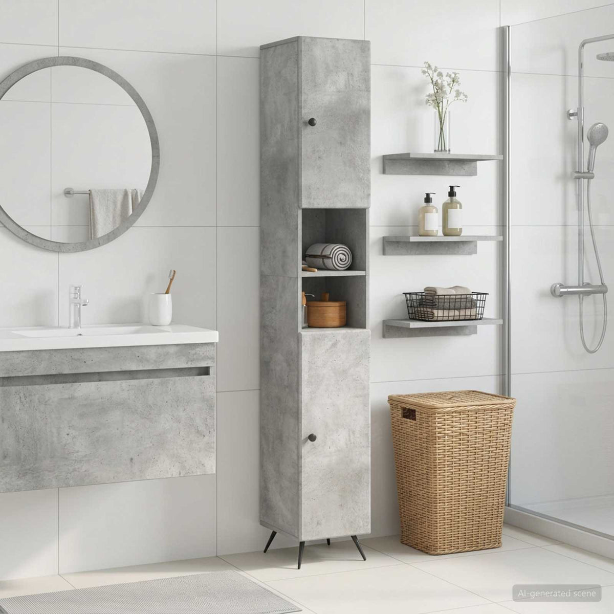 Vidaxl badkamerkast met open plank breda betongrijs 30 x 31 x 190 cm