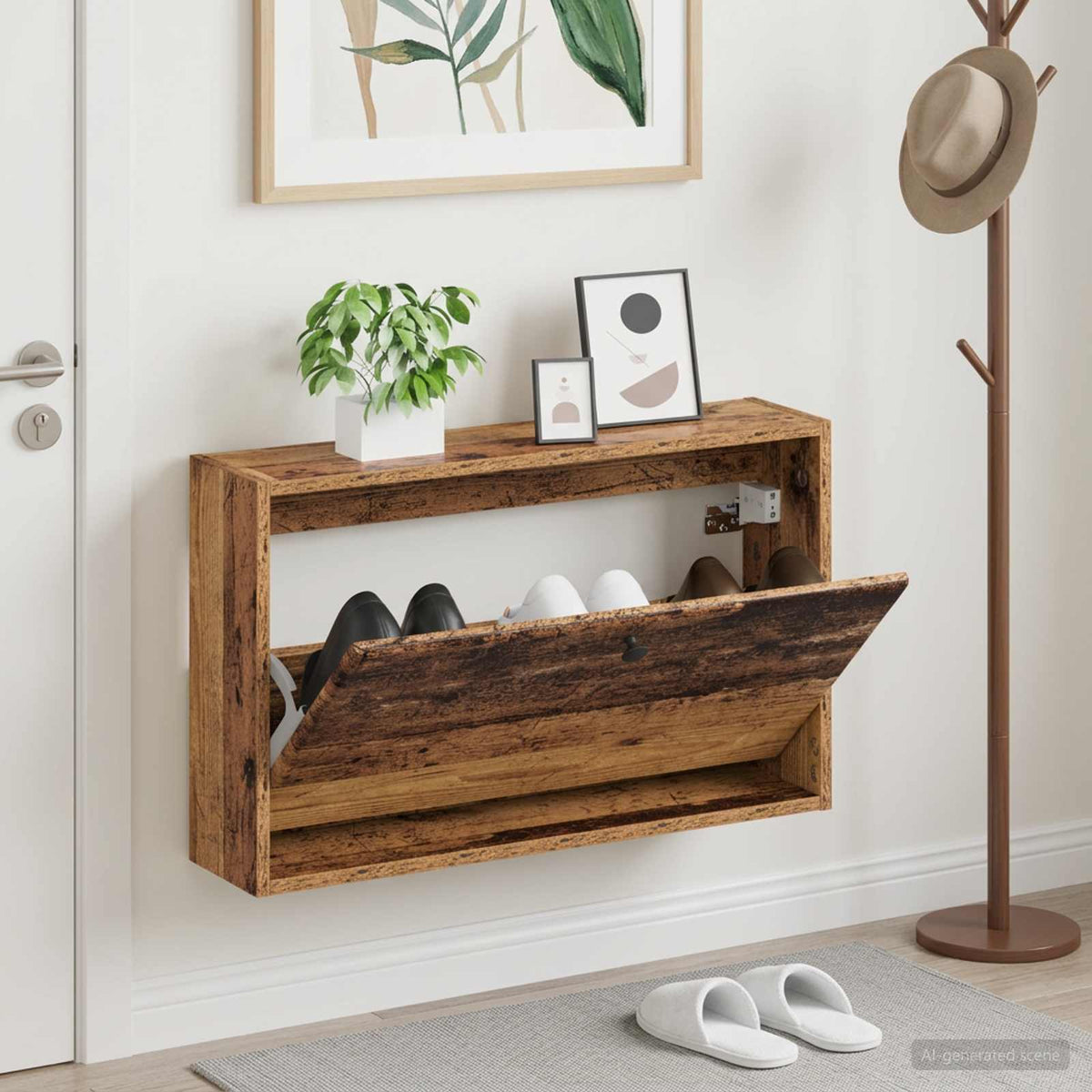 Vidaxl wandgemonteerde schoenkast breda 71 x 17 x 43 cm bewerkt hout